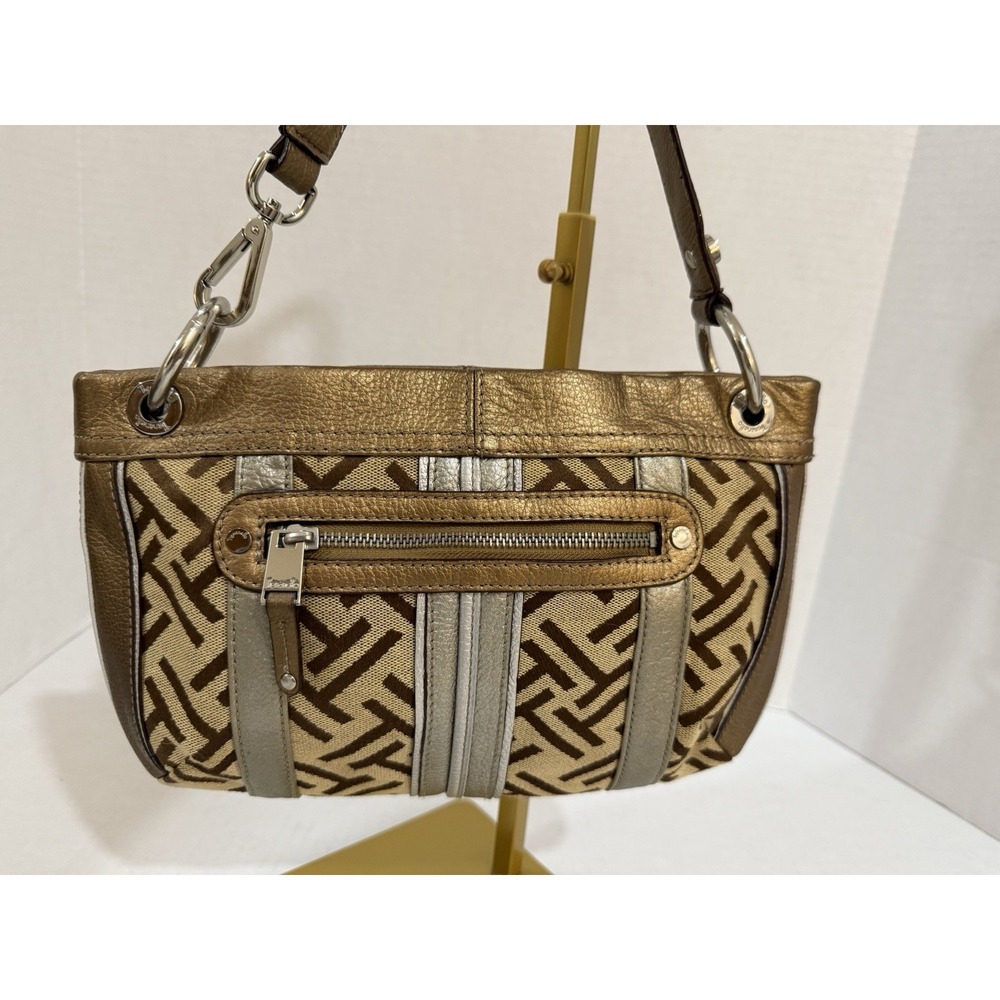 Tignanello Women's Handbag Purse Metallic Leather Canvas Monogram Crossbody